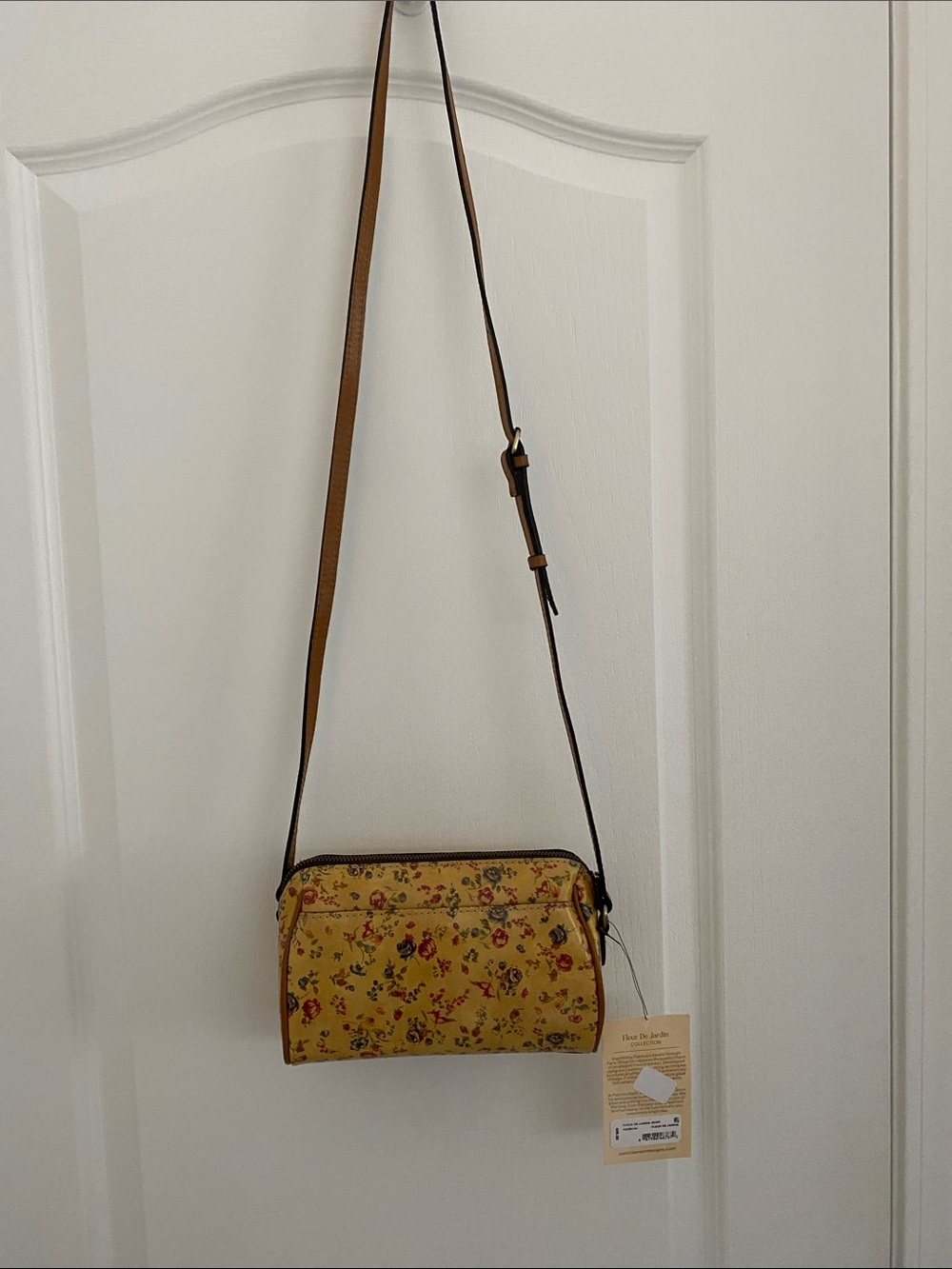Patricia Nash Yellow Floral Crossbody with Brown Adjustable Strap